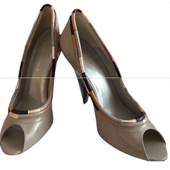GEORGINA GOODMAN NWOT Color Block Peep-Toe  Heels-Striped Soles 39.5 - Picture 4 of 7